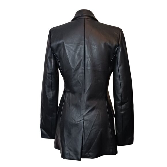 Zara Black Double Breasted Vegan Leather Fitted Blazer Jacket Sharp Lapels S - Picture 6 of 13